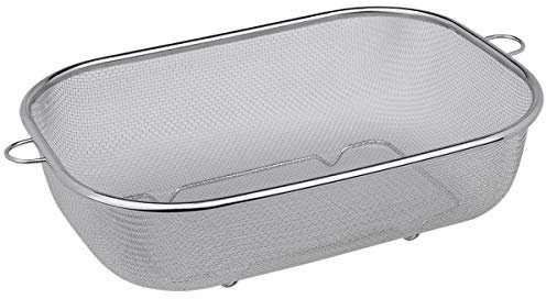 MGE - Colador de Cocina - Colador Microperforado con Patas - Escurridor de Acero Inoxidable - Plata - 30 x 21 x 9 cm