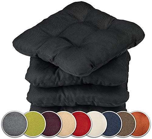sunnypillow 4er Set Stuhlkissen 40x40 cm Bequeme 8cm Polsterauflage Auflage für Stühle/Bänke in Haus und Garten Sitzkissen Sitzauflage Gartenkissen viele Farben zur Auswahl Schwarz