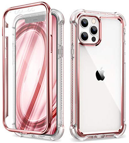 Dexnor Case Compatible with Iphone 12 & for Iphone 12 Pro 6.1 Inch, 360 Degree Full Body Shockproof Front and Back Protective Cover with Built-in Screen Protector - Rose Gold