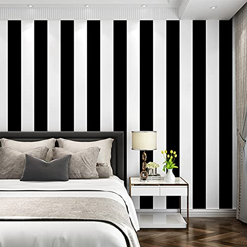 Modern Simplicity Papier peint à rayures verticales en PVC pour chambre à coucher, salon, hôtel, fond TV, noir et blanc 1,73 pi l x 32,8 pi non collé