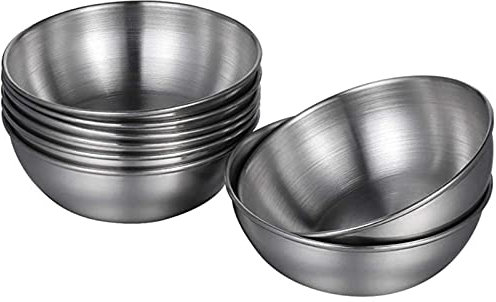 CTForest 8 Piezas Tazón Inmersión para Bocadillos, Cuenco Salsa Acero Inoxidable, Cuenco de Especias, Adecuado para Salsa de Tomate, Mostaza, Salsa de Chile, Aderezo para Ensaladas(Plateado)