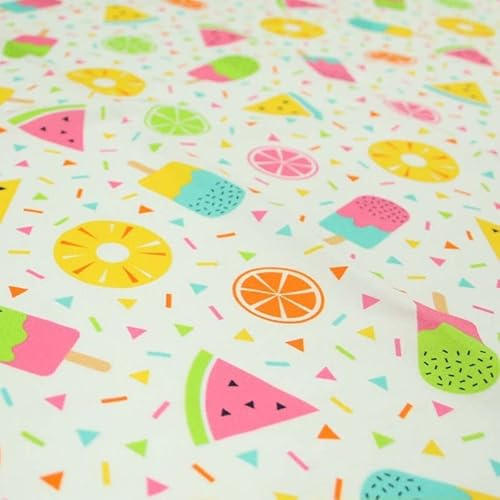 Bunte Sommerparty Fruchtige Eis am Stiel Konfetti Bedruckt 100% Baumwolle Stoff (1 Meter, Weiß 7351)