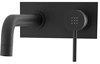 Rubinetto per il Bagno Miscelatore Monocomando per Lavabo ad Incasso interamente in Ottone con finitura a Muro Nero Opaco Design Tondeggiante Moderno per Scarico Automatico modello Ava