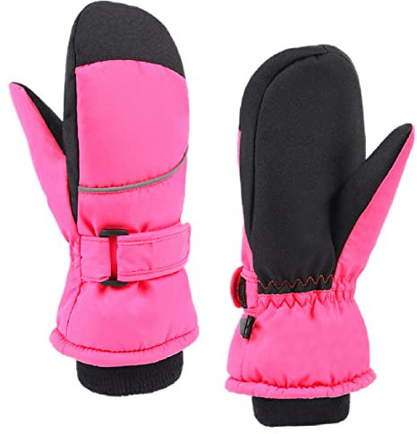 TRIWONDER Kinder Skihandschuhe, Snowboard Handschuhe, wasserdichte und Winddichte Schneehandschuhe, Winter Fäustlinge für Junge Mädchen 3-9 Jahre alt (Rosenrot, 7-9 Jahre alt)