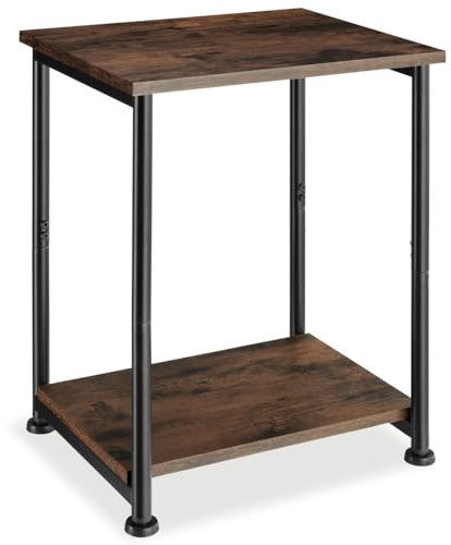 tectake Beistelltisch mit 2 Ebenen aus Holz, Nachttisch im Industrie-Design, 38,5 x 30 x 51,5 cm, für Wohnzimmer Schlafzimmer Büro Flur, schwarzes Metallgestell (Industrial Dunkelbraun)