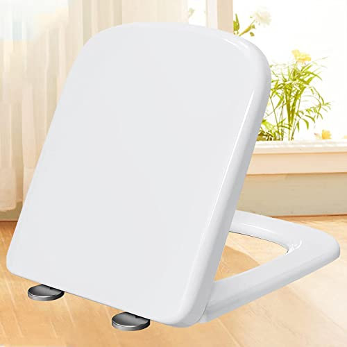 Klodeckel mit Absenkautomatik Softclose Wc Sitz Eckig Familien Klobrille Quick Release Easy-Clean-Funktion Toilettensitz für Jede Toilette Geeignet,white-34 * 45cm