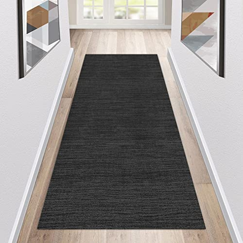 Siunwdiy Teppich Läufer Flur Küche rutschfest Waschbar Schwarz Küchenläufer Lang Modern Korridor -Teppichläufer Küchenteppich Meterware Anpassbar,Schwarz,60x140cm