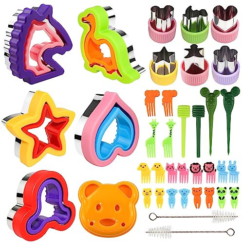 Ausstechformen Set Brotausstechformen Kinder Sanwich Gemüse Obst Ausstecher Dinosaurier Formen für Kuchen Keks Gemüseschneider Schulbrotdose (38stk)