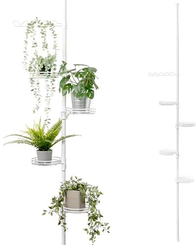 bremermann Teleskop-Blumenregal mit 4 Ablagen und Rankelhilfe, Blumentreppe vielseitig einsetzbar im Wohnzimmer, Flur, Bad, Büro oder Küche - mit variabler Einbauhöhe von 140 bis 290 cm (Weiß)