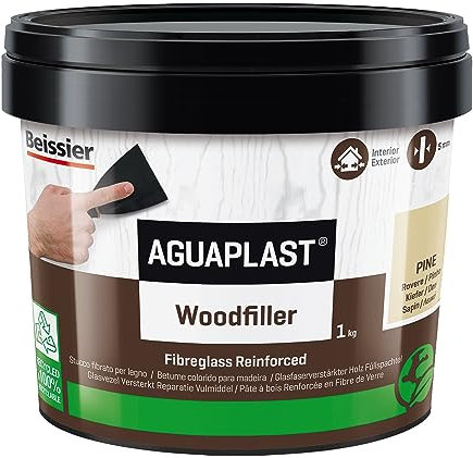 Aguaplast Woodfiller 1 kg Masilla de fibrato lista para usar para rellenar agujeros y grietas en madera en una sola mano sin contracción, Color Pino