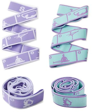 2 stycken yogabyxor, yogaböjningsband med 8 rosetter, yogabälte motståndsband, mycket elastiskt fitnessband för fitness, yoga, pilates, dansträning