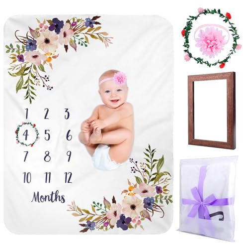 Coperta per neonati con motivo floreale, coperta per il mese e la nascita, 130 x 100 cm