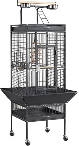 Soberine Gabbia per Uccelli Pappagalli Calopsite Canarini Piedistallo Ruote Metallo 156 cm (Nero)