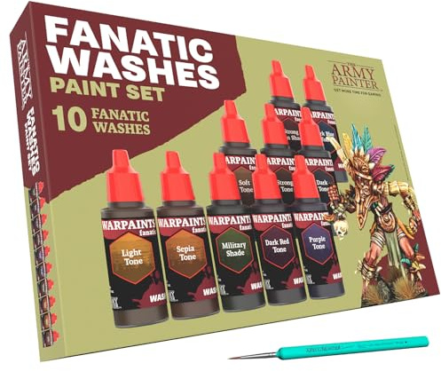 The Army Painter Warpaints Fanatic Washes Set Combo, 10x18ml Acrylic Paints | Incl. 1 Brush - Model Paint Washes and Shades for Miniature Models, Warhammer & Dnd miniatures
