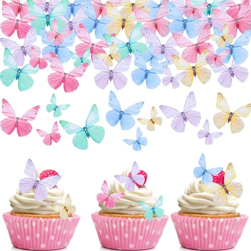 GoldRock Essbare Schmetterlinge für Torte,72 Stück Essbare Tortendeko Schmetterling,Bunt Schmetterlinge Deko Torte,Esspapier Tortendeko Hochzeit,Schmetterling Kuchen Deko Geburtstag,Muffin Deko Essbar