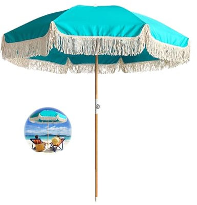 180cm Parasol De Plage Anti Uv Parasol De Terrasse Avec Frange Parasol Balcon Inclinable Parasol De Jardin Avec 8 Baleines Parasol De Marché Avec Sac De Transport Pour Balcon Jardin Terrasse Plage ( C