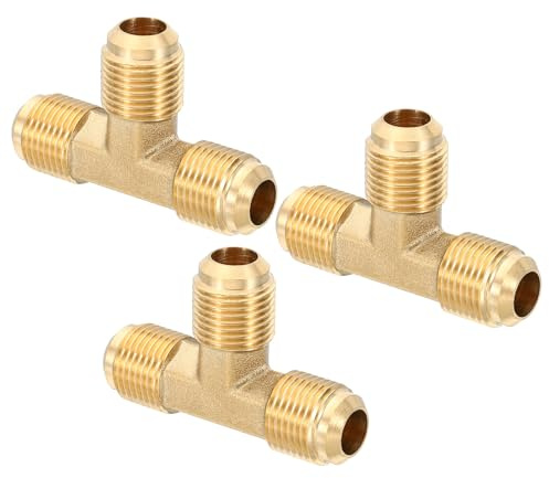 PATIKIL Conector de Tubo en T de Latón de 3/8 x 3/8 x 3/8 Paquete de 3 Adaptadores de Tubo de Conexión de Brida para Aire Acondicionado Refrigeración y Fontanería