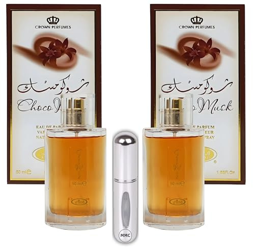 2 x Choco Musk 50ml Eau de Parfum Spray – Arabic Scents for Women & Men – Includes a Mini Travel Atomiser, Ideal for Vanilla & Chocolate ScentLovers