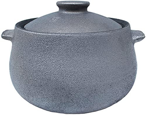 Schmortopf mit Deckel, Tontopf, Auflauf, Eintopf, Hausmannskost, Suppe, Gesundheitstopf, altmodischer Tontopf, grau, 2 l