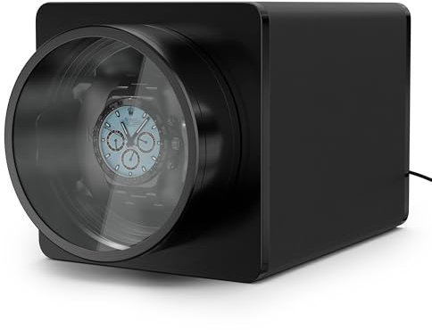Klarstein TimeSync Uhrenbeweger – Leiser Mabuchi-Motor, veganes Leder, 5 TPD, Batteriebetrieb und Netzstrom, für 1 Automatikuhr, Schwarz – Uhrenbeweger für Automatikuhren