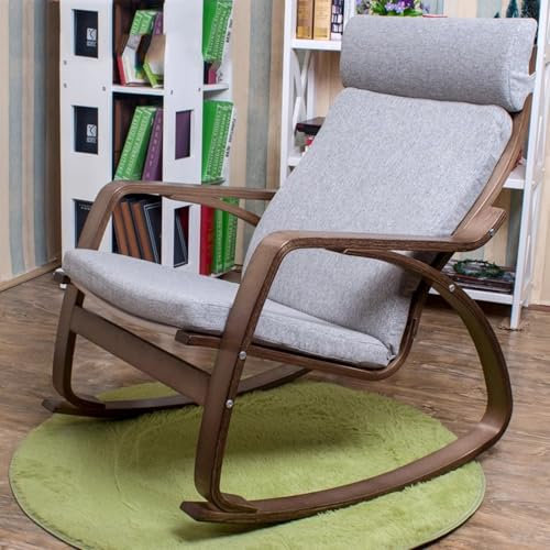 RUYICZB Silla Mecedora Curva con Cojín Extraíble, Reposacabezas Y Reposabrazos, Sillón Relax, Sillón De Madera De Abedul para Salón, Balcón, Dormitorio, Mecedora para Lactancia,Gray b