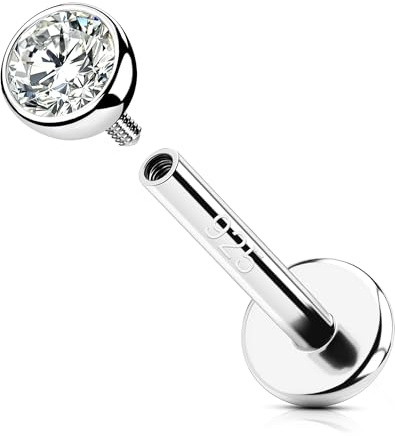 OUFER Silber 925 8 mm Helix Piercing Innengewinde Knorpel Ohrpiercing 16G Schmuck Conch Piercing Tragus Piercing Silber Clear 2 mm CZ Lippenpiercing Frauen