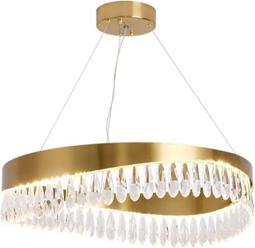 PTLYE Lámpara de Techo de Cristal para Comedor, diseño Moderno Redondo de Arco Escalonado, lámpara de latón, lámpara Colgante LED Ajustable para Comedor, Cocina