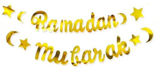 Ramadan Mubarak Banner, Gold Ramadan Kareem Banner Eid Mubarak Dekoration Ramadan Mubarak Dekoration Ramadan Mubarak Girlande für Muslim Islam Ramadan Dekoration