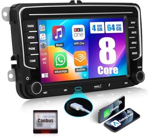 CAMECHO 4+64G 8-Core Android 13 Radio Coche para VW Golf 5 6 Polo Tiguan Caddy Skoda Passat con CarPlay Android Auto DSP, 7 Pulgadas Pantalla Táctil,1280 * 720,con GPS WiFi BT USB FM RDS Radio