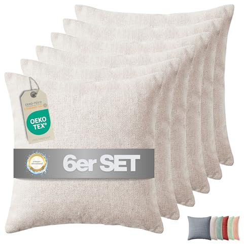 INSPINOVIA Outdoor Kissen mit Füllung | Wasserabweisende Gartenkissen | Indoor- & Outdoorkissen | 2er, 4er & 6er Sets | Dekokissen | Lounge Kissen | Sofakissen | 45 x 45cm (Creme, 6er Set)