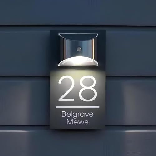 Glenmi Cartello con indirizzo di casa a LED Solare - Targa con Numero civico Personalizzato for Parete Esterna(A,18 * 32cm)