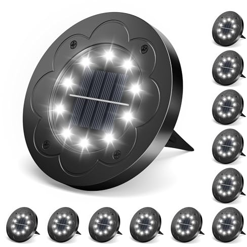 Brightown Solar Lights Outdoor Waterproof, 12 Packs LED In-Ground Solar Yard Lights for Yard, Patio, Garden, Lawn, Deck, Outside, Pathway, Driveway, Walkway, Sidewalk, Cold White