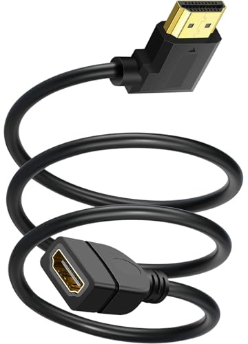 SAISN Câble d'extension HDMI à angle gauche de 4 m - Câble d'extension HDMI 4K mâle vers femelle - Convertisseur vidéo HD à 90 degrés - Fil court pour moniteur, ordinateur portable, projecteur, HDTV