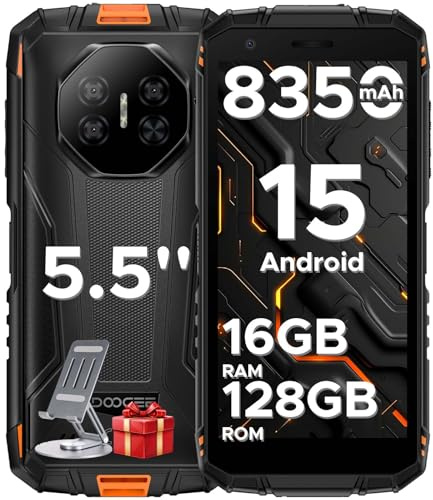 DOOGEE Fire 3 Pro Rugged Smartphone 2025,16GB+128GB, 5.5 HD+ Telefono Indistruttibile Android 15, 8350mAh/18W Cellulare, UNISOC T7200 Octa Core Telefono,16MP+8MP, 4G Dual SIM/Widevine L1/Face ID/NFC