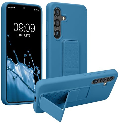 kwmobile 1x Custodia Compatibile con Samsung Galaxy S24 - Cover Supporto Dita - Back Case per Smartphone - Protezione Gommata Blu Indaco