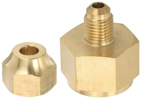 PATIKIL Messing Rohrverbinder 1/2G Innen x 1/4 Außen Reduzierstück SAE 45 Grad Messing Flansch Rohrverlängerungsadapter Mit Mutter Für Klimaanlage Gasleitung Kühlung HVAC