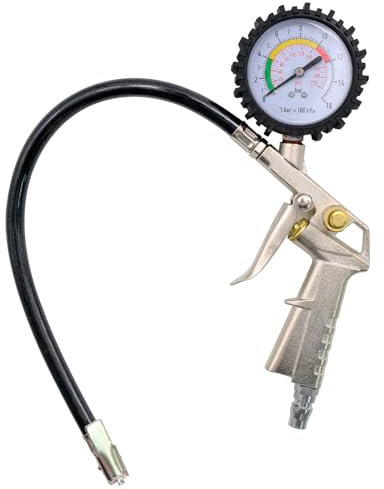 anometro pressione pneumatici, gonfiatore calibrato con manometro, accessorio per compressore d'aria, 220PSI misuratore di pressione multifunzionale per auto, moto, camion e biciclette, 0-16 bar