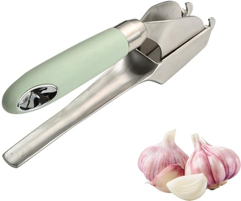 Stainless Steel Garlic Press with Detachable Handle, Kitchen Garlic Crusher, Garlic Mincer, Garlic Press Rocker, Easy to Clean and Crush, Dishwasher Safe Garlic Crusher, Garlic and Ginger Peeler