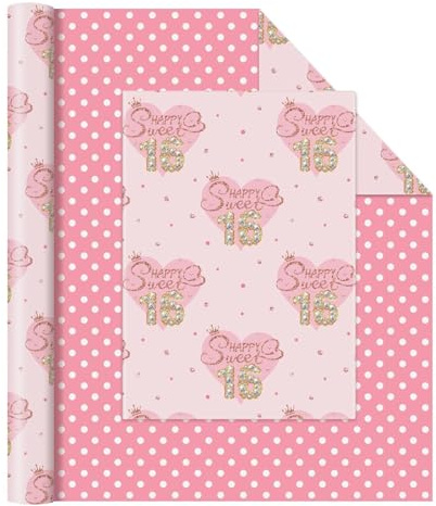 WERNNSAI Herz Geschenkpapier – 1 Rolle Herzen Geburtstags Geschenkpapier Mädchen Frauen Rosa Liebe Einschulung 16. Geburtstags Geschenk Verpackung Geburtstagsparty Dekoration mit Punkten 43cm x 10m