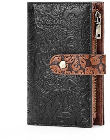 GOIACII Geldbörse Damen Leder Portemonnaie Mittelgroß Vintage Geldbeutel mit RFID-Schutz Brieftasche für Frauen Schwarz Braun