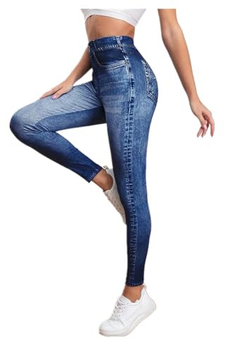 Gellmall Legging aspect jean pour femme - Taille haute - Jeggings - Jeans élastique - Pantalon long skinny pour femmes - Treggings - Pantalon de yoga - Pantalon de fitness - S-2XL, bleu a, XXL