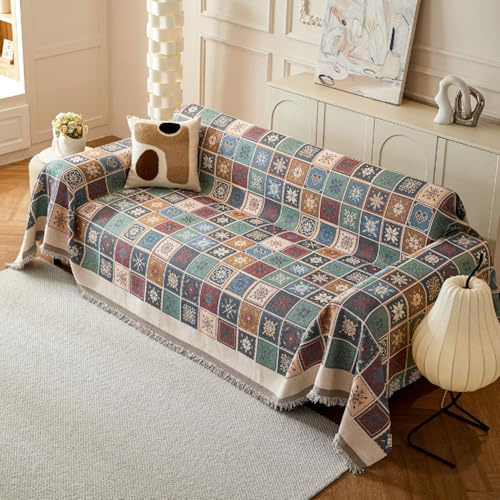 PEIHUODAN Plaid pour Canapé Grande Taille - Doux Polyvalent pour Canapé 1/2/3/4 Places - Style Bohème Motif Fleur Mandala - Couverture Décorative pour Chaises, Lits (Couleur 1,180x260cm)