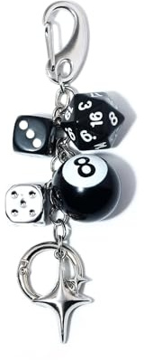 8 Ball Porte-clés avec Dés–Accessoire Y2K Aesthetic pour Sac, Sac à Main, Sac à Dos et Clés – Porte Clé Original Mixte, Bag Charm Rétro pour Femmes Hommes, Idée Cadeau Mode Décoration Sac & Keyring
