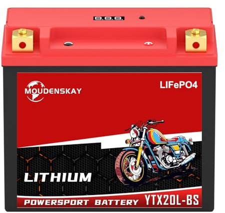 MOUDENSKAY Batería de Litio Para Moto YTX20L-BS LiFePO4 Moto 12V | LiFePO4 Motor de Batería de arranque con BMS y pantalla,Superligera,750CCA Arranque Potente,Para Motocicleta,ATV,UTV,y más