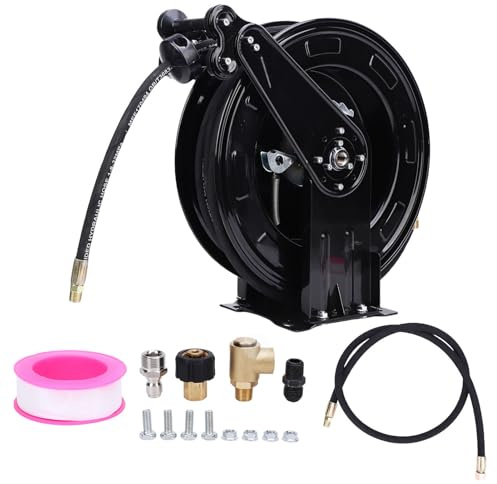 Garosa Avvolgitubo per Idropulitrice con Bloccaggio a Cricchetto a 8 Posizioni e Giunto Girevole a 360° per Uso Interno Ed Esterno 4000 PSI 49,21 Piedi