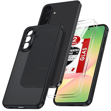 LeYi Funda Mate para Samsung Galaxy A56/A 56 5G, Negro | [NO Compatible con MagSafe] con 2 PCs Cristal Templado, Movil Carcasa Antigolpes Antihuellas y Protector de Cámara