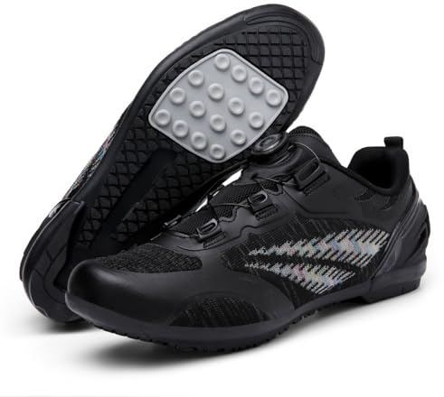 Cykelskor herr dam gummisula halkskydd cykelskor med snurra skosträng andas bekväm platt sneaker utomhus cykling träningsskor cykel inomhus spin cykelskor, Svart, 39.5 EU