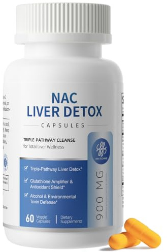 NAC Supplement 900 mg – Liver Cleanse Detox & Repair, Antioxidant & Cellular Health, Alcohol Defense Support – N-Acetyl Cysteine Capsules with Milk Thistle, Turmeric, Dandelion & Artichoke – 60 Count