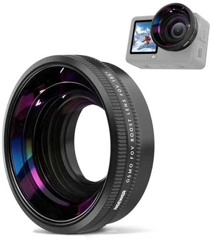 NEEWER Wide Angle Lens Compatible with DJI Osmo Action 6 Only, 185° FOV Multicoated HD Optical Glass 4 Elements 4 Groups Screw On Action Camera Lens Photography Accessories, FL-B52