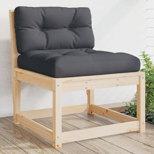 LoogCape Trädgårdssoffa med kudde, massiv furu, modulär loungesoffa för terrass, balkong, uteplats och trädgård, robust utomhussittplats, antracit